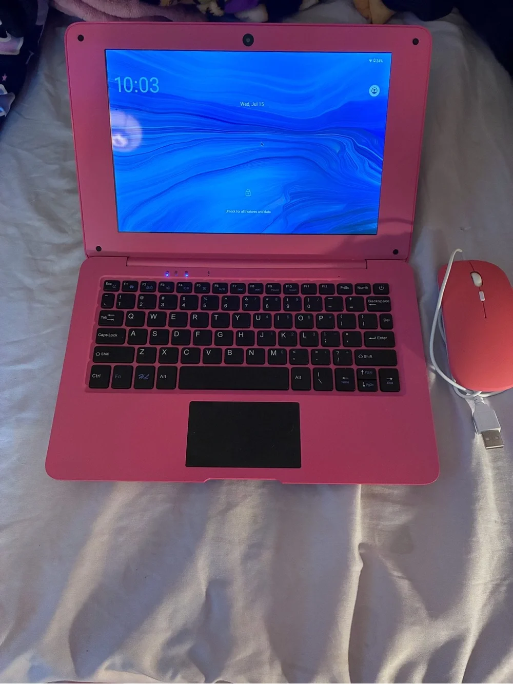 Compact Pink Laptop with Matching USB Mouse